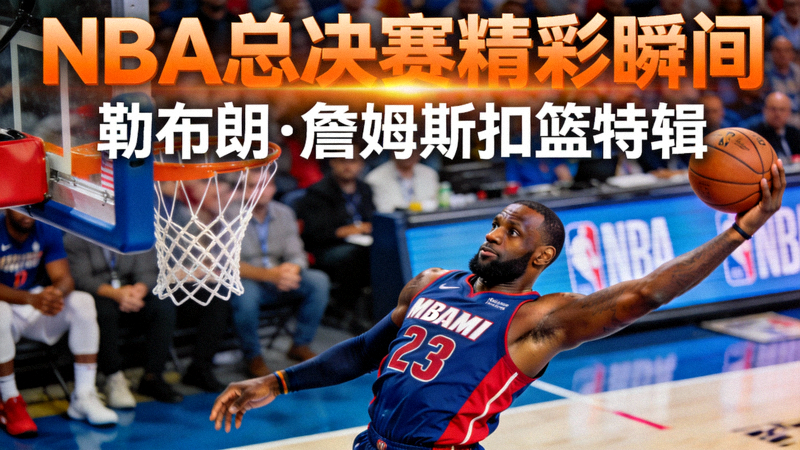 NBA总决赛精彩瞬间视频集锦封面，詹姆斯扣篮特写
